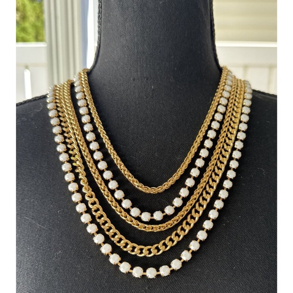 Cara New York White Gold Tone Layered 5 Bead Link Chain Statement Necklace NEW